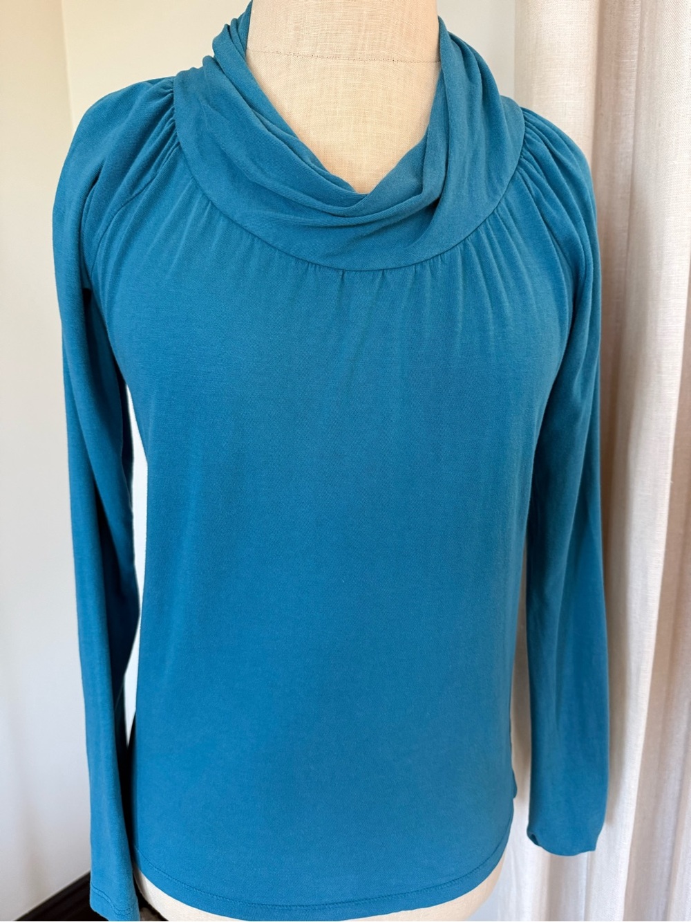 Velvet Teal Cowl Neck Long Sleeved Top